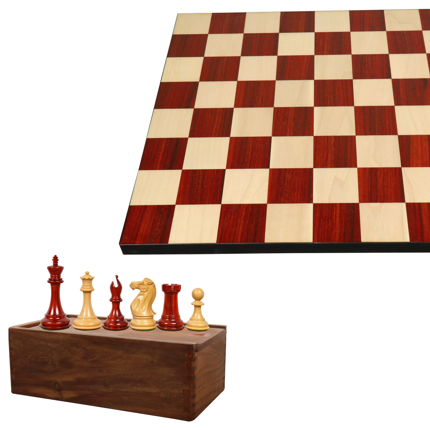 Combo of 4" Sleek Staunton Luxury Chess Set - Pieces in Bud Rose Wood with Board and Box