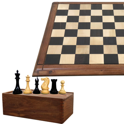 Combo of 4" Sleek Staunton Luxury Chess Set - Pieces in Ebony Wood with Board and box