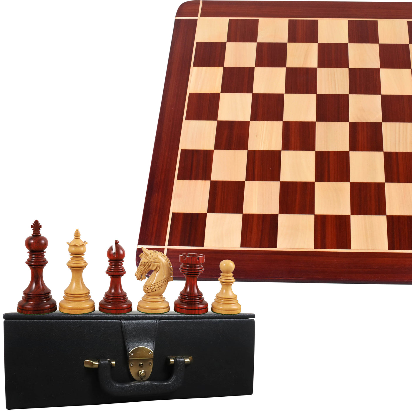 Combo of 4.1″ Stallion Staunton Luxury Chess Set - Pieces in Bud Rose Wood with Board and Box