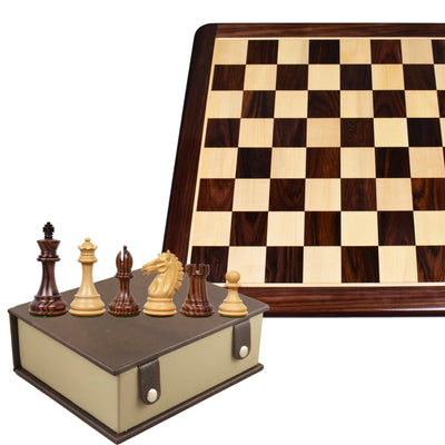 Combo of 3.9" Exclusive Alban Staunton Chess Set - Pieces in Rosewood with Board and Box