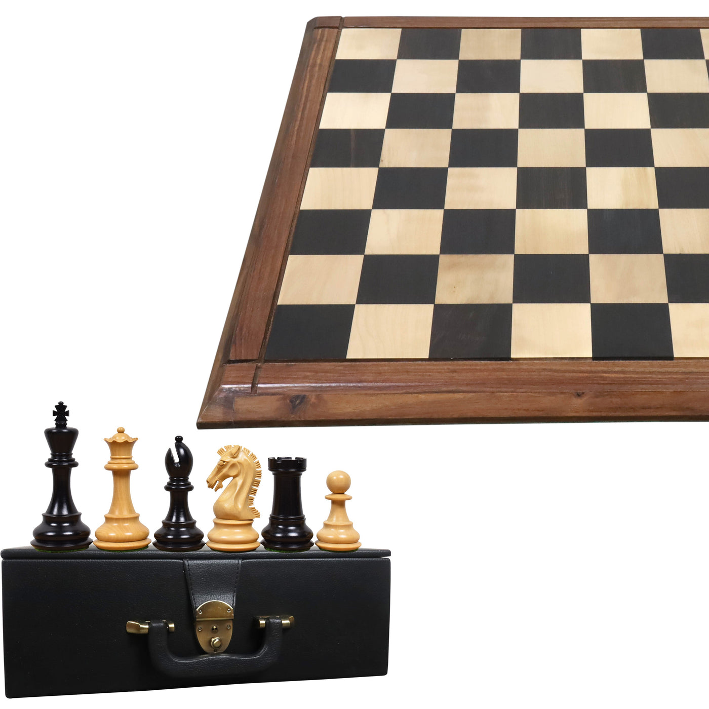 Combo of 3.9" Craftsman Series Staunton Chess Set - Pieces in Ebony Wood with Board and Box