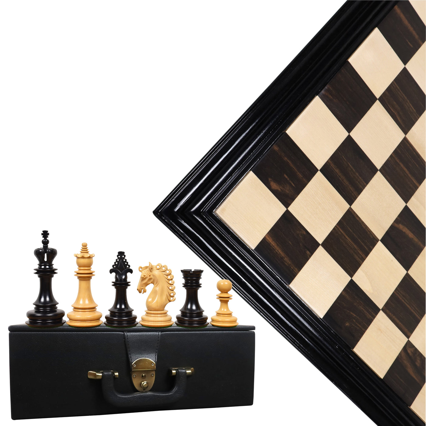Combo of 4.5" Carvers' Art Luxury Chess Set - Pieces in Ebony Wood with Board and Box