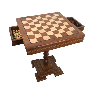 20" Wooden Chess Board Table with Staunton Chess Pieces -Golden Rosewood & Maple