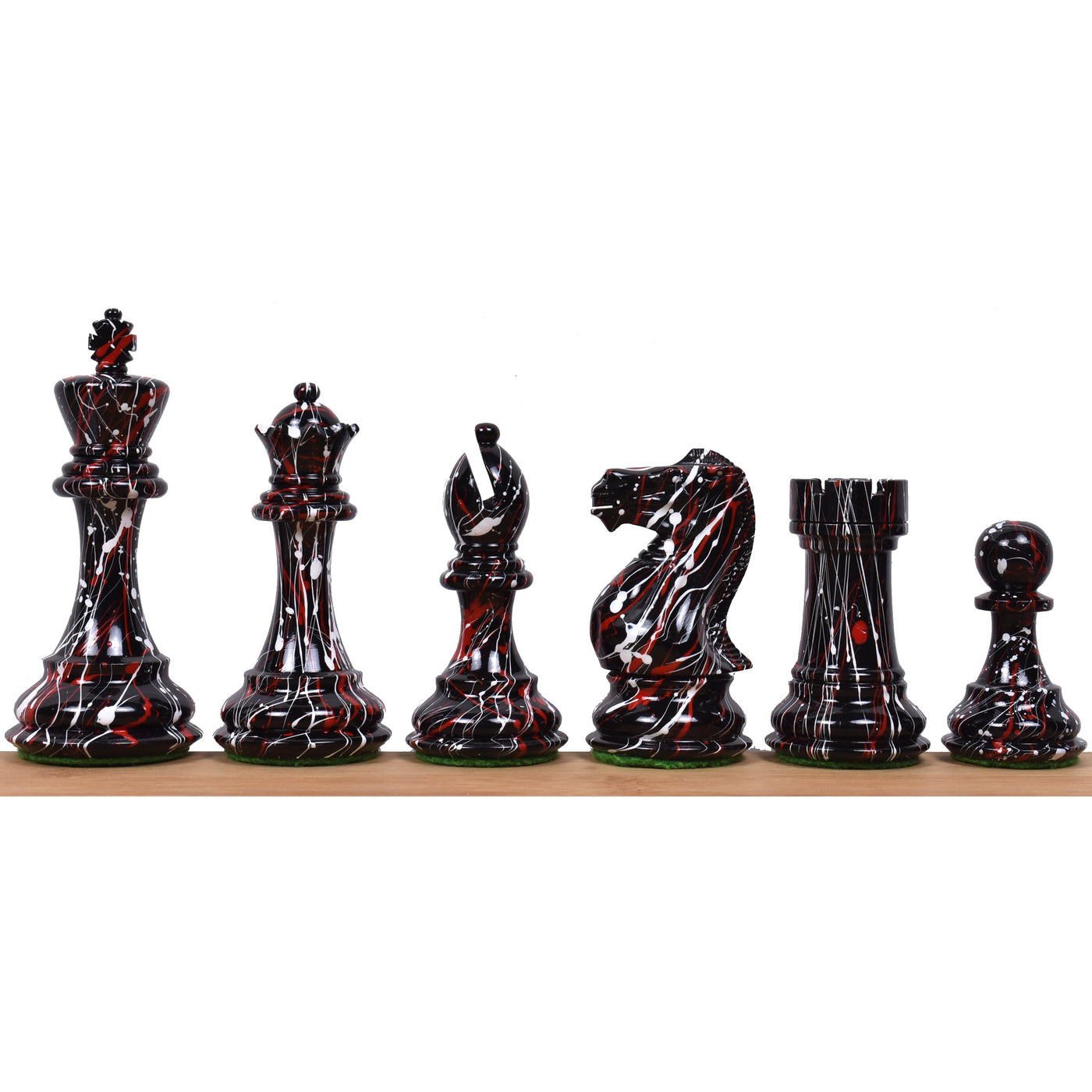 Combo of 4.1" Texture Painted Staunton Boxwood Chess Pieces with Board and Box
