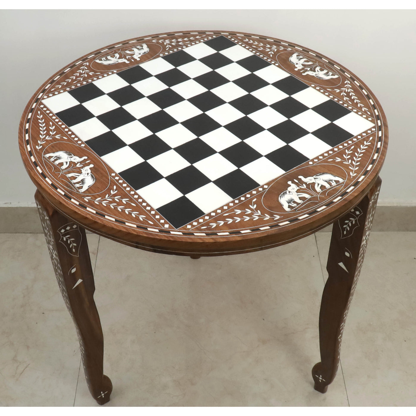 24" Boutique Luxury Round Chess Board Table -25" High- Golden Rosewood & Acrylic
