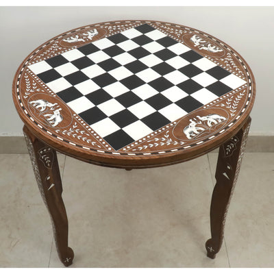 24" Boutique Luxury Round Chess Board Table with Staunton Chess Pieces - Weighted Ebonised Boxwood