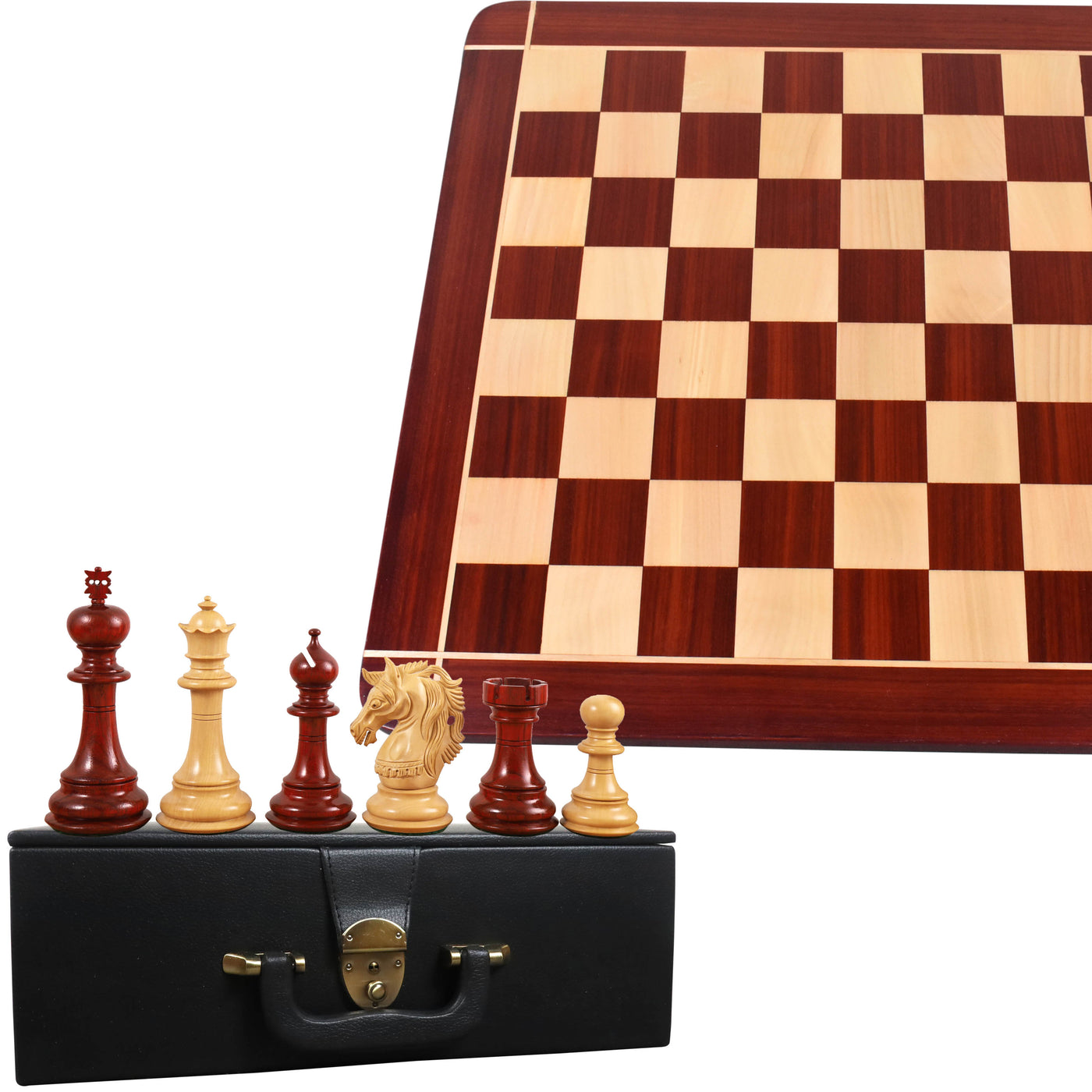 Combo of 4.6" Prestige Luxury Staunton Chess Set - Pieces in Bud Rosewood with Board and Box