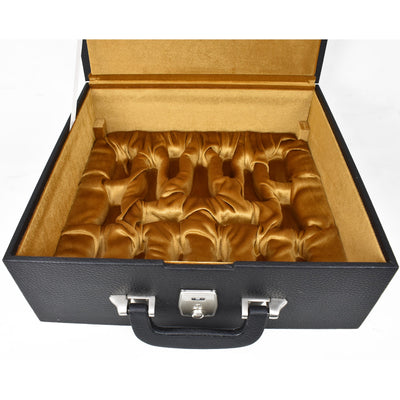 3.7" Emperor Series Staunton Chess Ebony Wood Pieces with 21" Players Choice Solid Ebony & Maple Wood Chess board - Matt Finish and Leatherette Coffer Storage Box