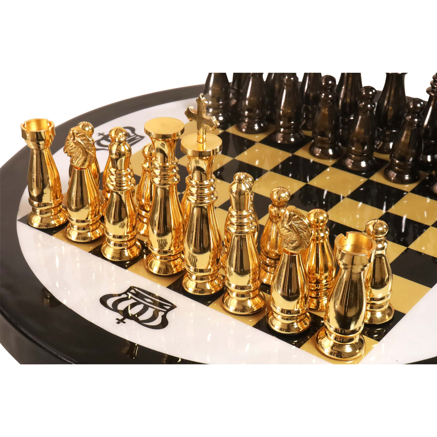 RoyalChessMall Minimalist Brass Metal Luxury Chess Pieces, Board and Tabl