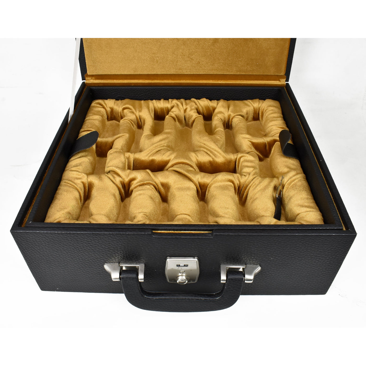 3.9" Craftsman Series Staunton Golden Rosewood Chess Pieces With 21" Drueke Style Golden Rosewood & Maple Wood Chess board and Leatherette Coffer Storage Box