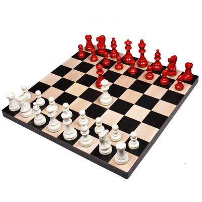 Red & Ivory White Painted Staunton Chess Pieces only set