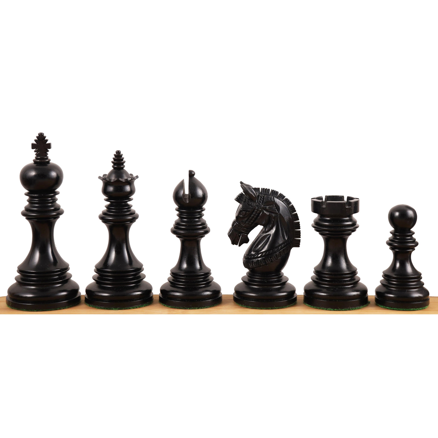4.1" Stallion Staunton Luxury Ebony Wood Chess Pieces with 23" Ebony & Maple Wood Matt Finished Chessboard with Sheesham borders and Leatherette Coffer Storage Box