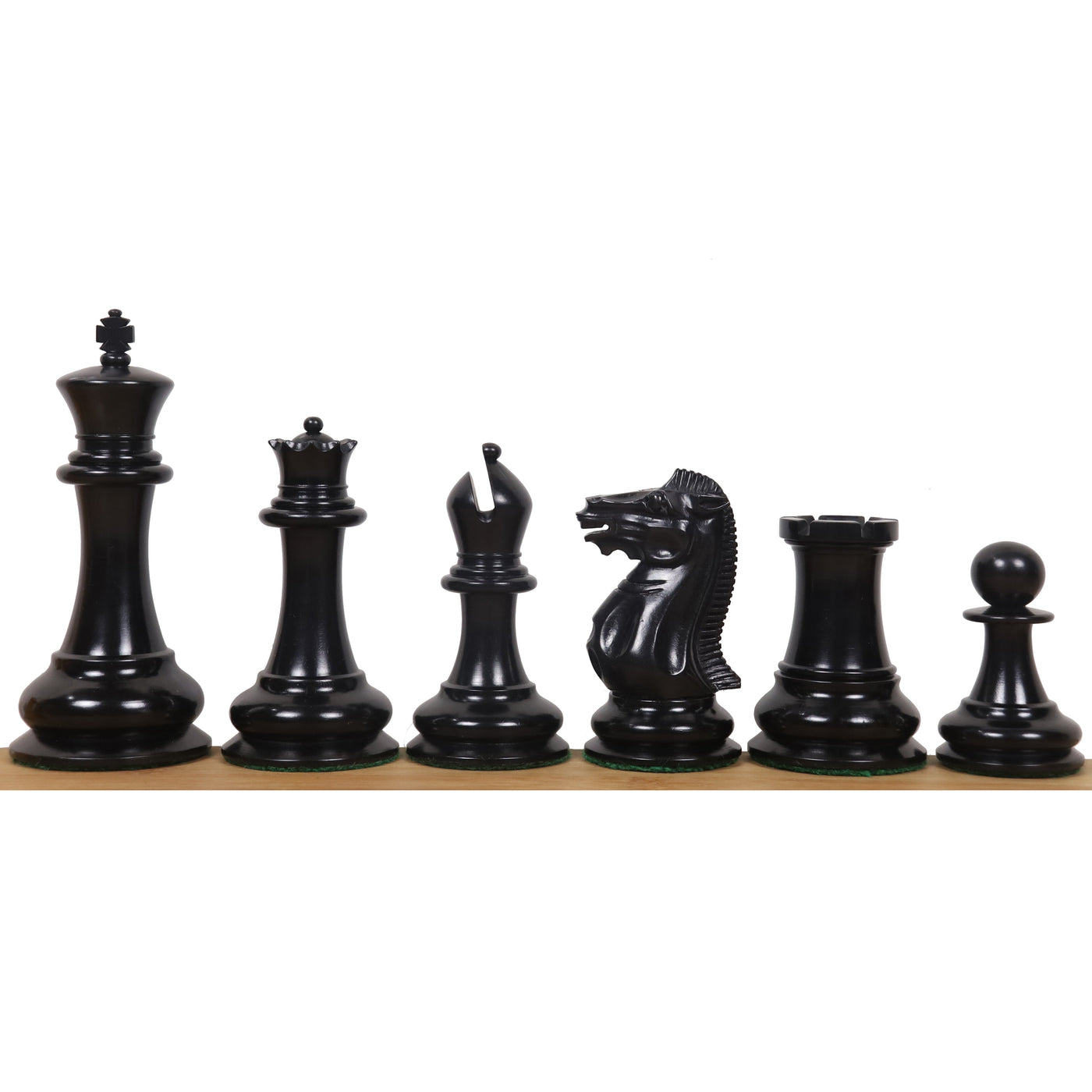 4.5" Reproduced 1849 Staunton Antiqued Boxwood & Ebony Chess Pieces with 23" Ebony & Maple Wood Chessboard and Leatherette Coffer Storage Box