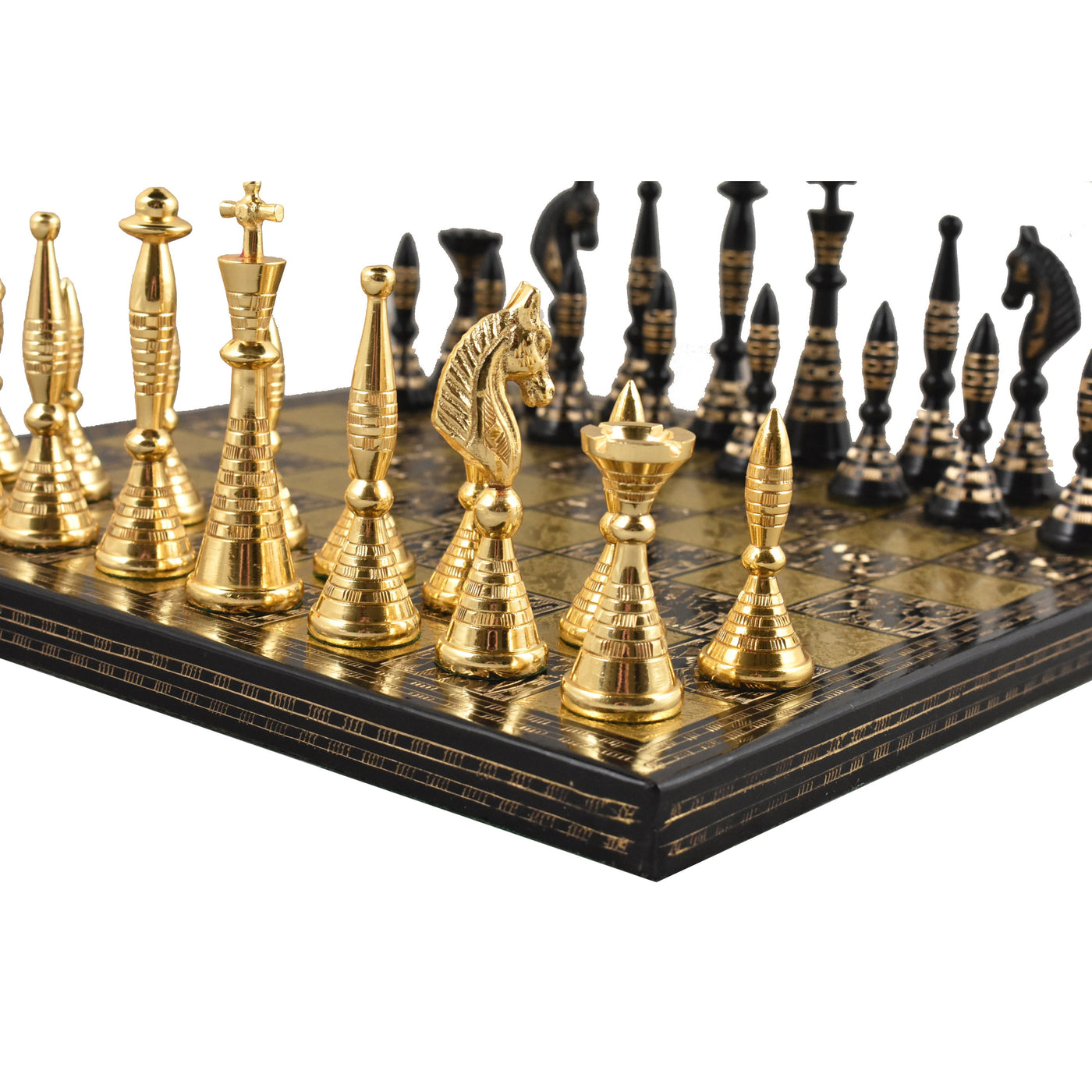 Solid Brass Metal Tribal Artwork Warli Luxury Chess Pieces & Board Set- 12"