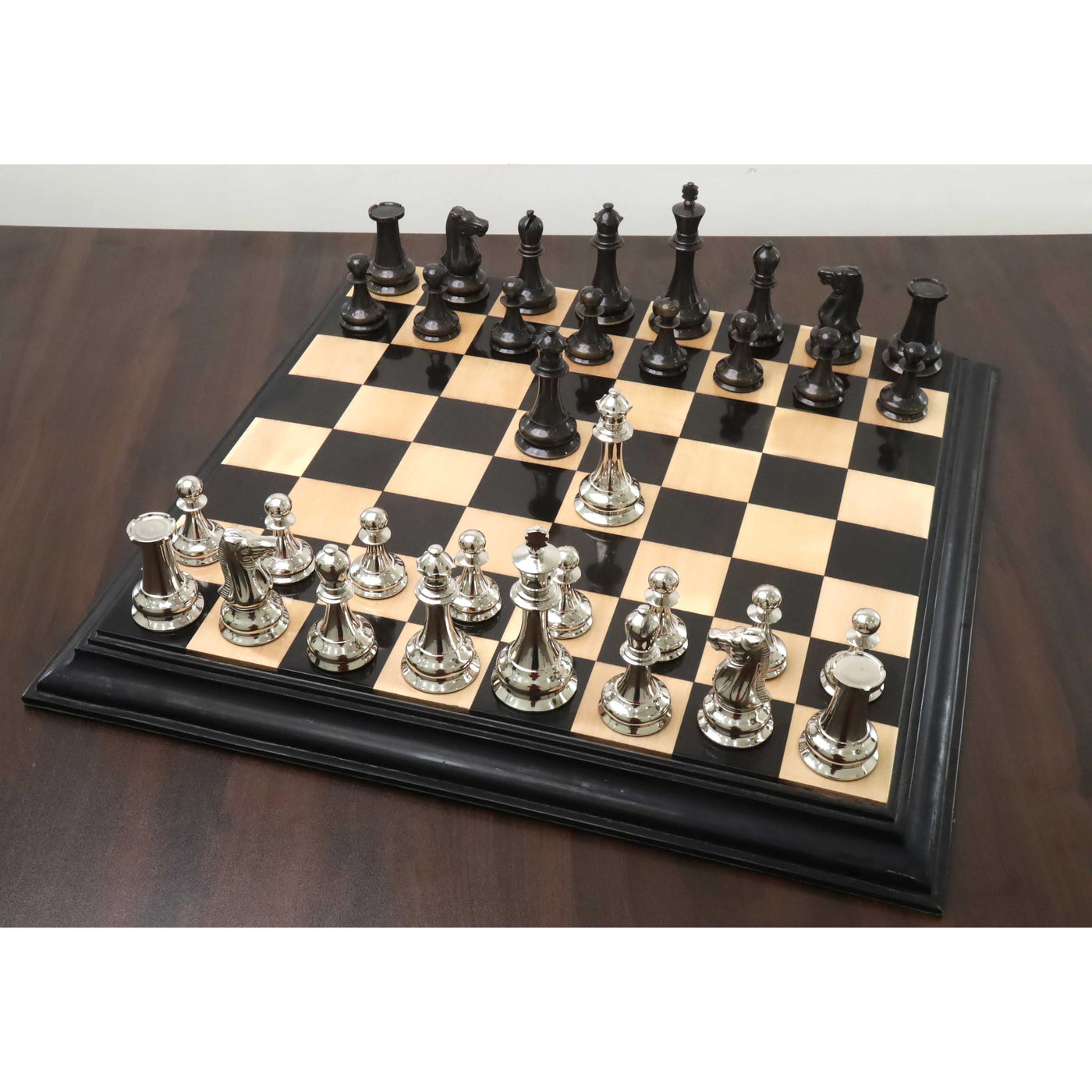 4.5" Jacques Staunton 1849 - Luxury Brass Metal Chess Set - Chess Pieces Only - Silver & Grey- Extra Queens