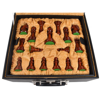 4.6" Bath Luxury Staunton Bud Rosewood Chess Pieces with 23" Bud Rosewood & Maple Wood Signature Wooden Chessboard and Leatherette Coffer Storage Box