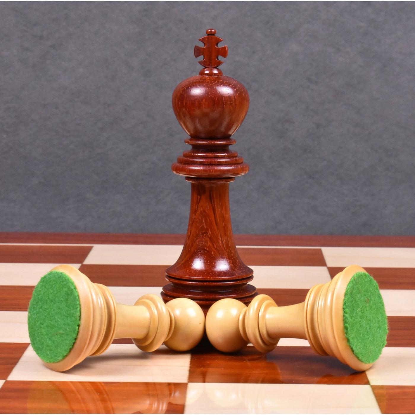 4.6" Mogul Staunton Luxury Bud Rose Wood Chess Pieces with 23" Bud Rosewood & Maple Wood Signature Wooden Chessboard and Leatherette Coffer Storage Box