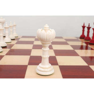 4.6″ Turkish Tower Pre-Staunton Chess Set - Chess Pieces Only-Crimson & White Camel Bone