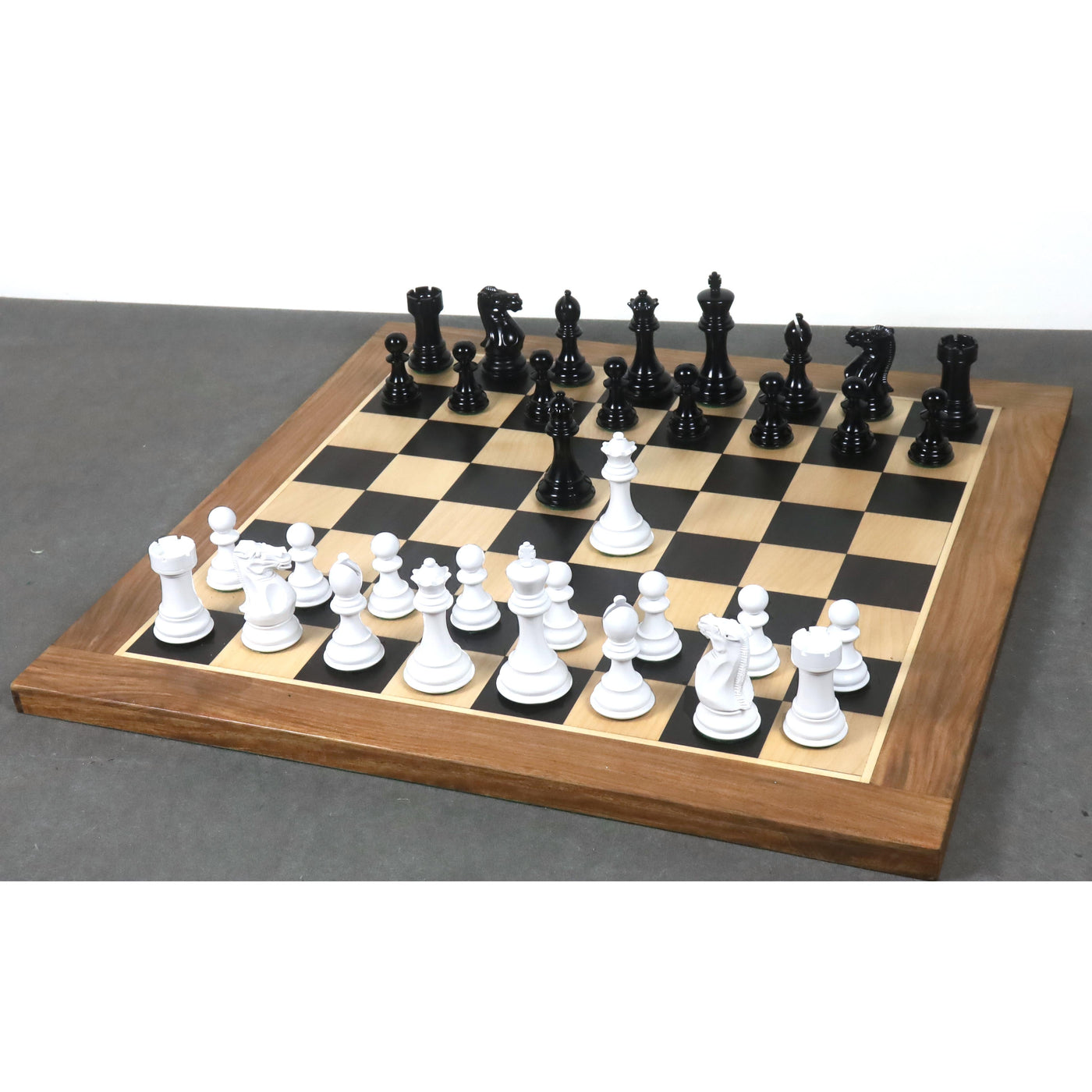 Combo of 4.1" Pro Staunton Chess Set - Pieces in Black & White Lacquered Boxwood with 23" Ebony & Maple Wood Chessboard and Storage Box