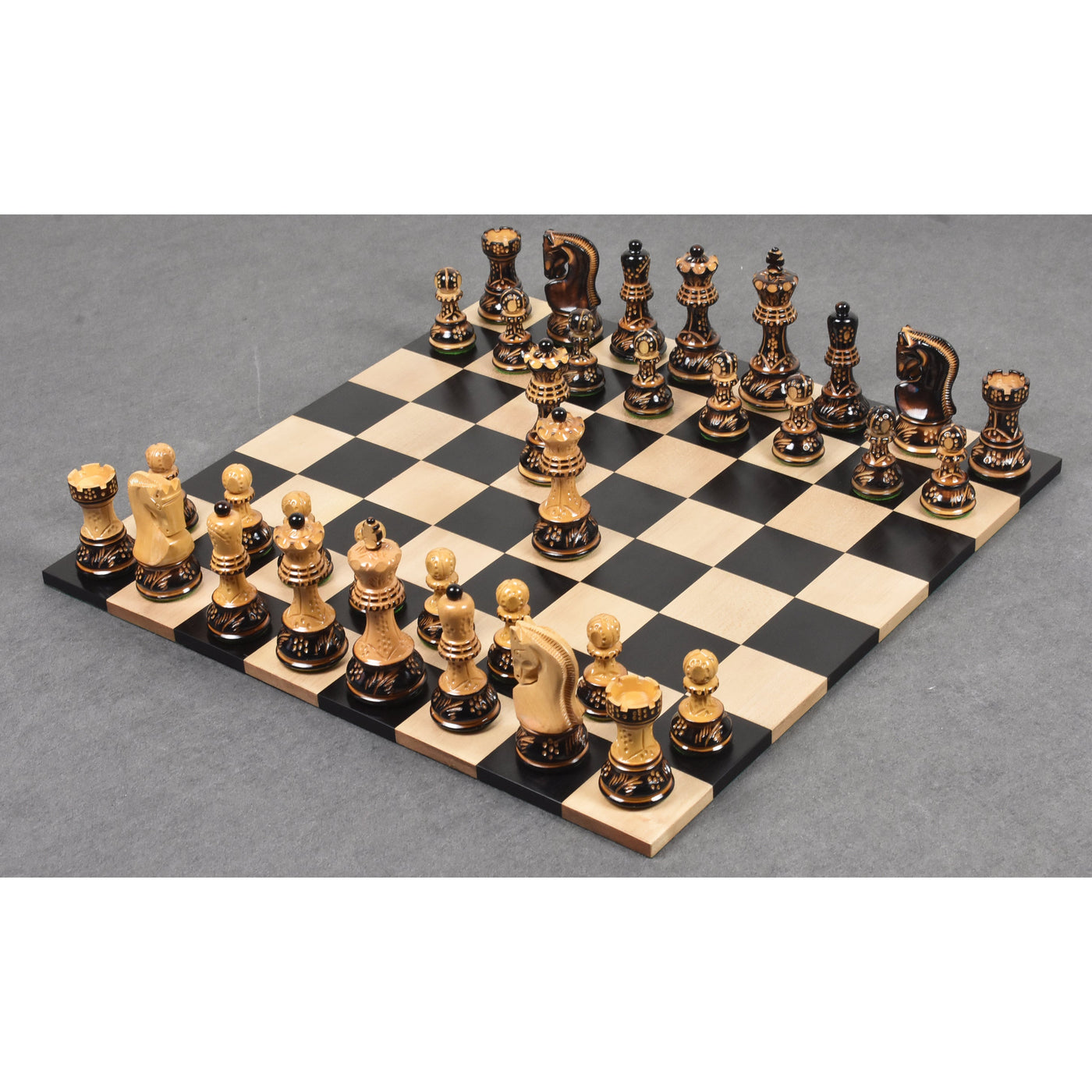 Slightly Imperfect 3.75" Artisan Carving Burnt Zagreb Chess Set - Chess Pieces Only - Weighted Boxwood