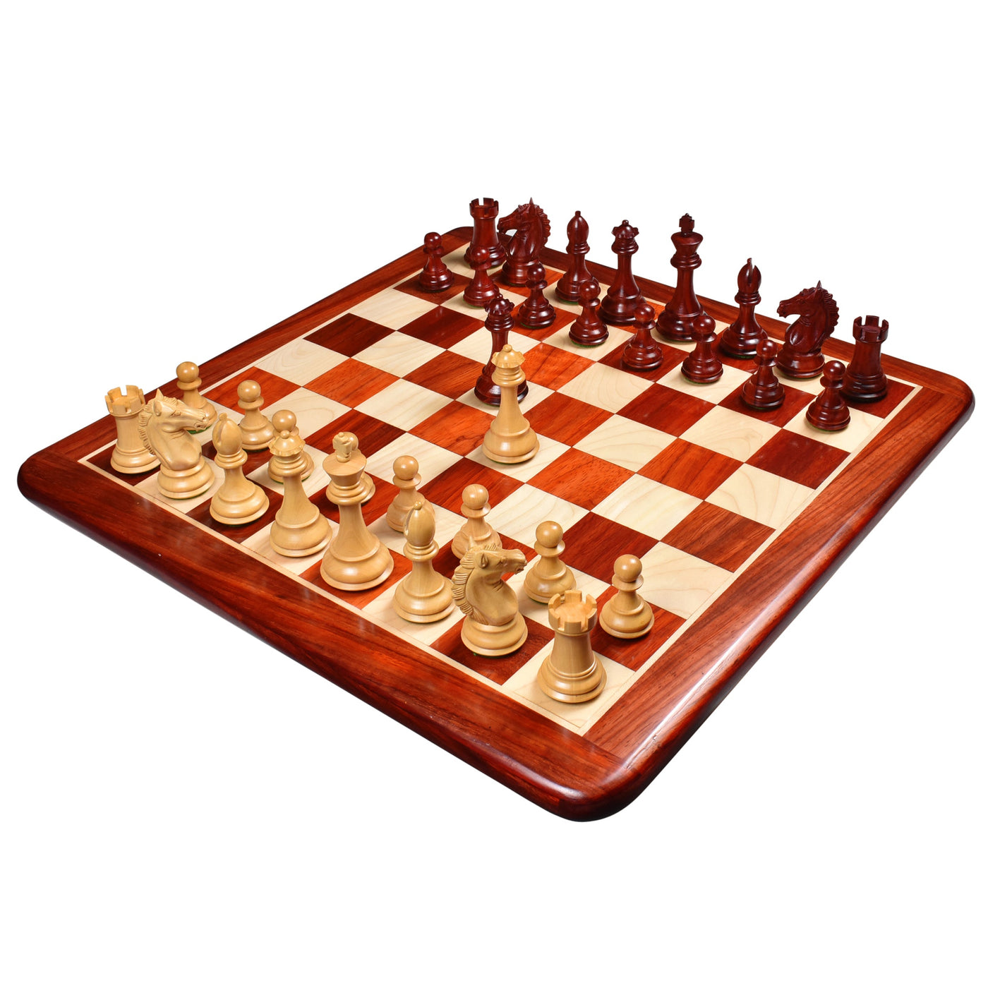 Exclusive Alban Staunton Bud Rose Wood Chess Pieces with 21" Bud Rosewood & Maple Wood Chess board and Book Style Storage Box