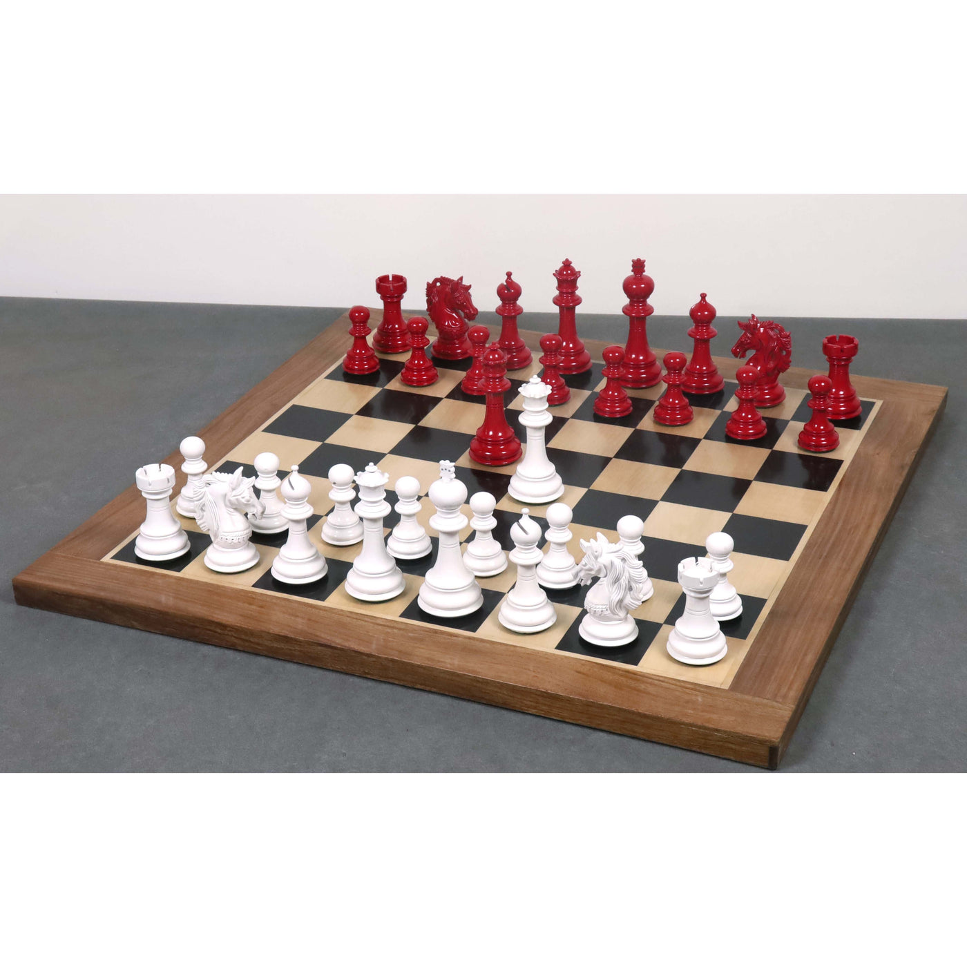 Slightly Imperfect 4.6" Prestige Luxury Staunton Chess Set - Chess Pieces Only- White & Red Lacquer Boxwood