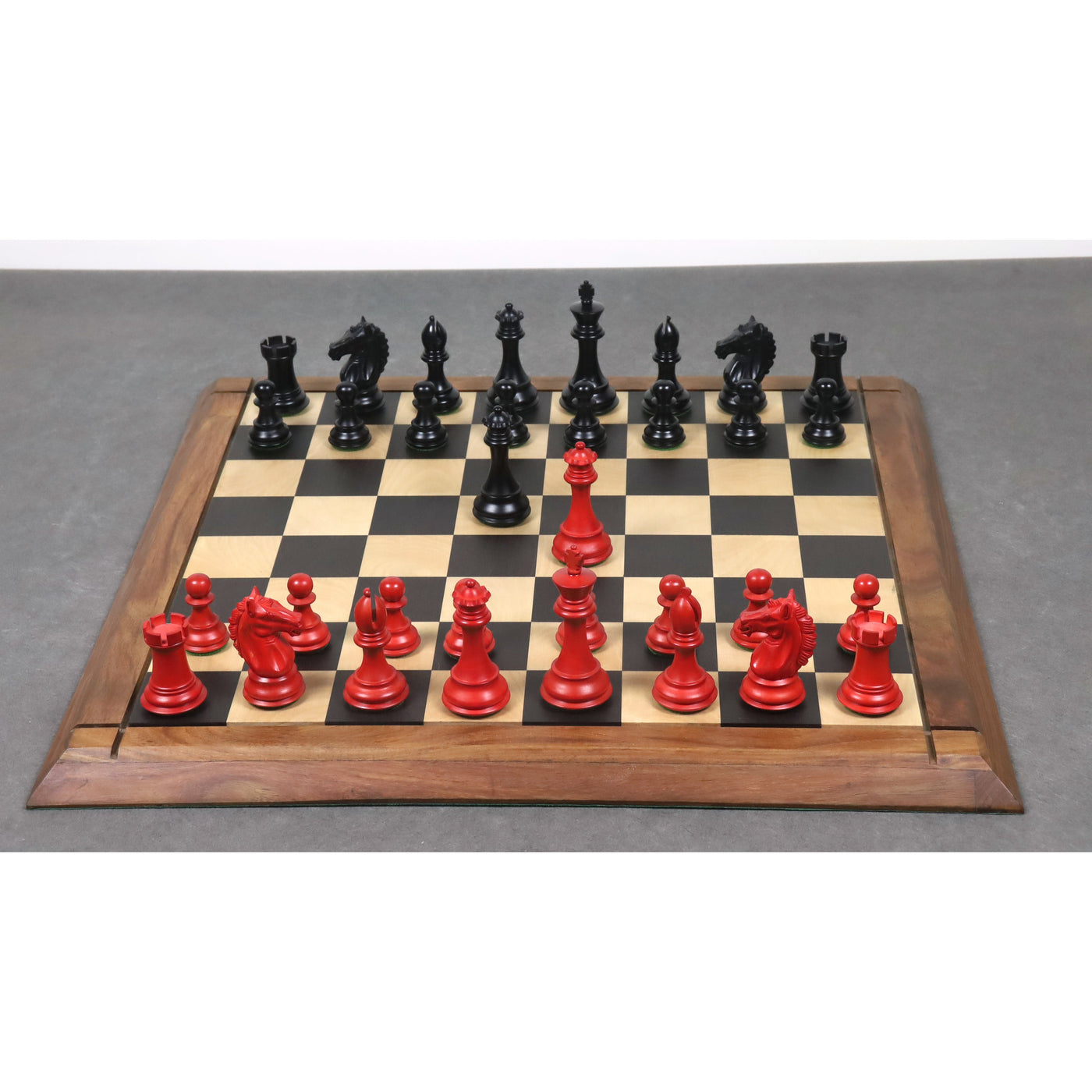 Slightly Imperfect 3.9" Alban Staunton Chess Set - Chess Pieces Only- Double Weighted Red & Black Dyed Wood