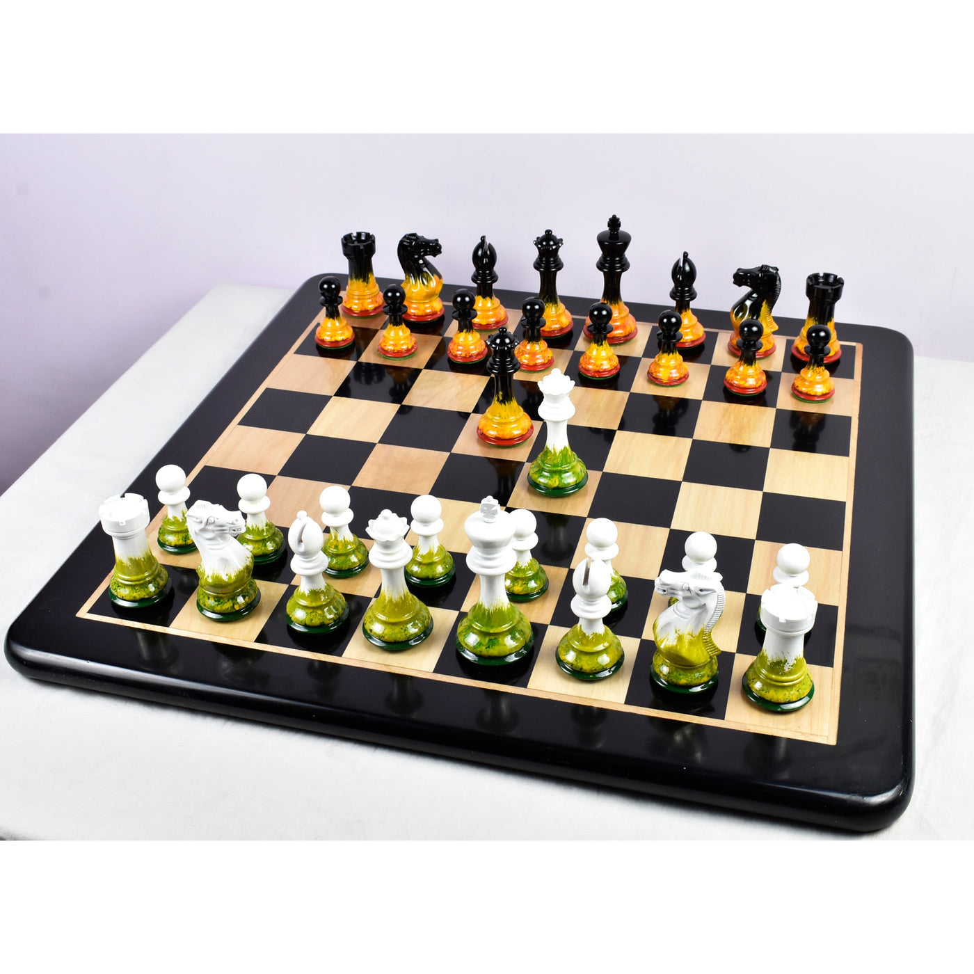 Fire & Ice Painted Staunton Weighted Wooden Chess Pieces set