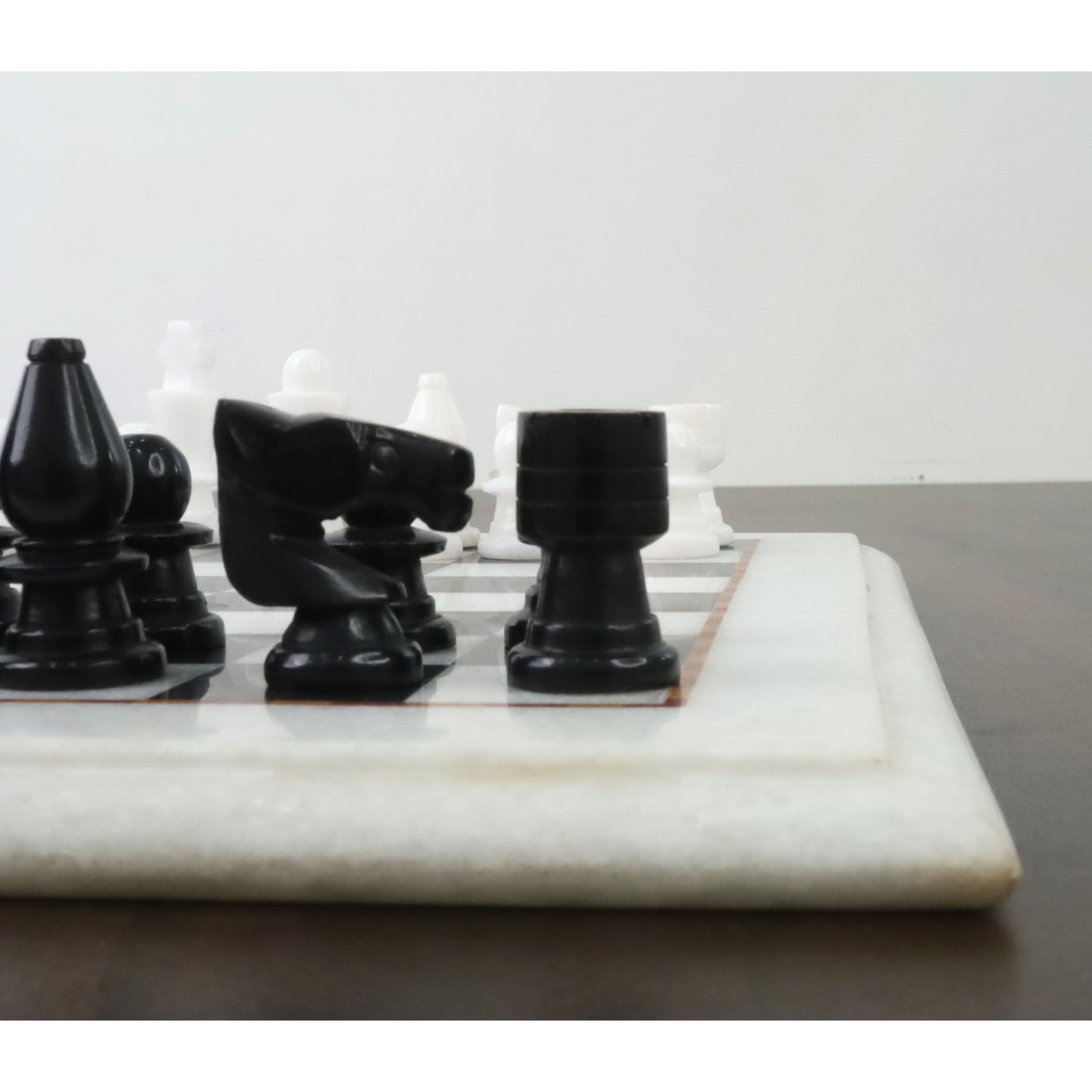 Marble Stone Chess Pieces & Board Set - Black and White - 12" - Handcarved Gift