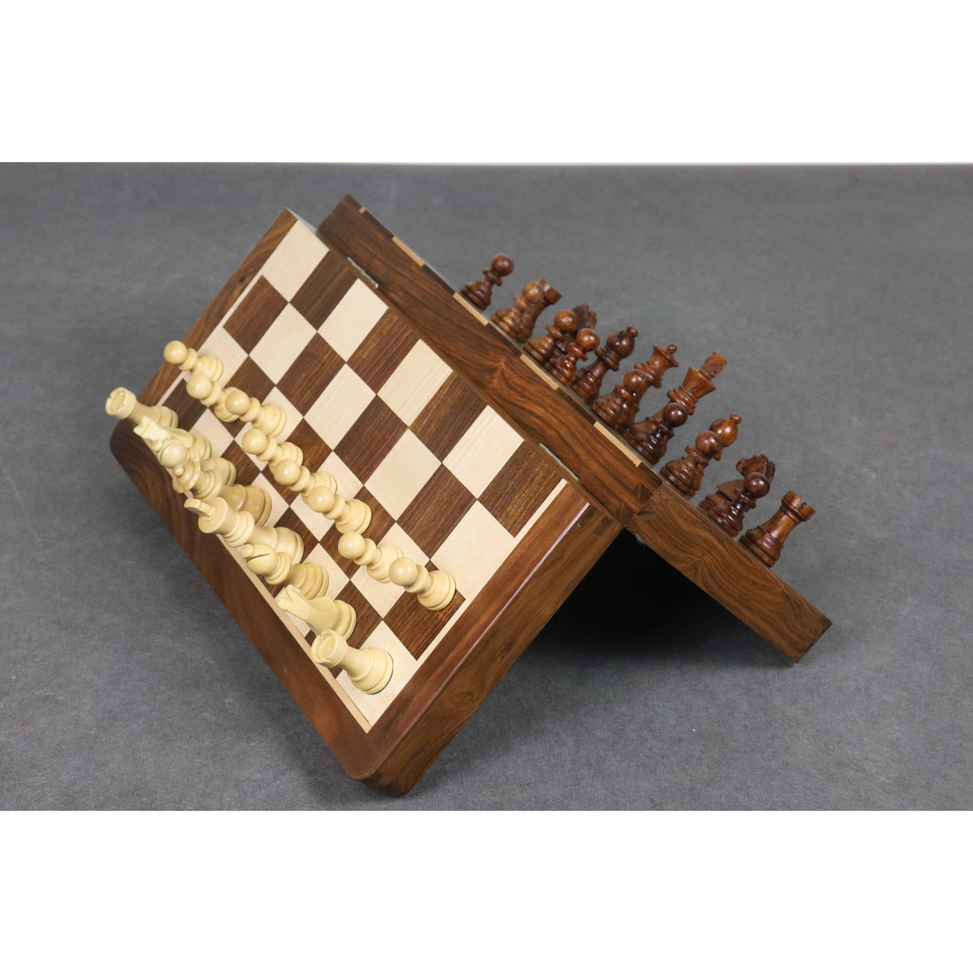 14" Large Rosewood & Maple Wooden Inlaid Magnetic Chess Set Board for Travel