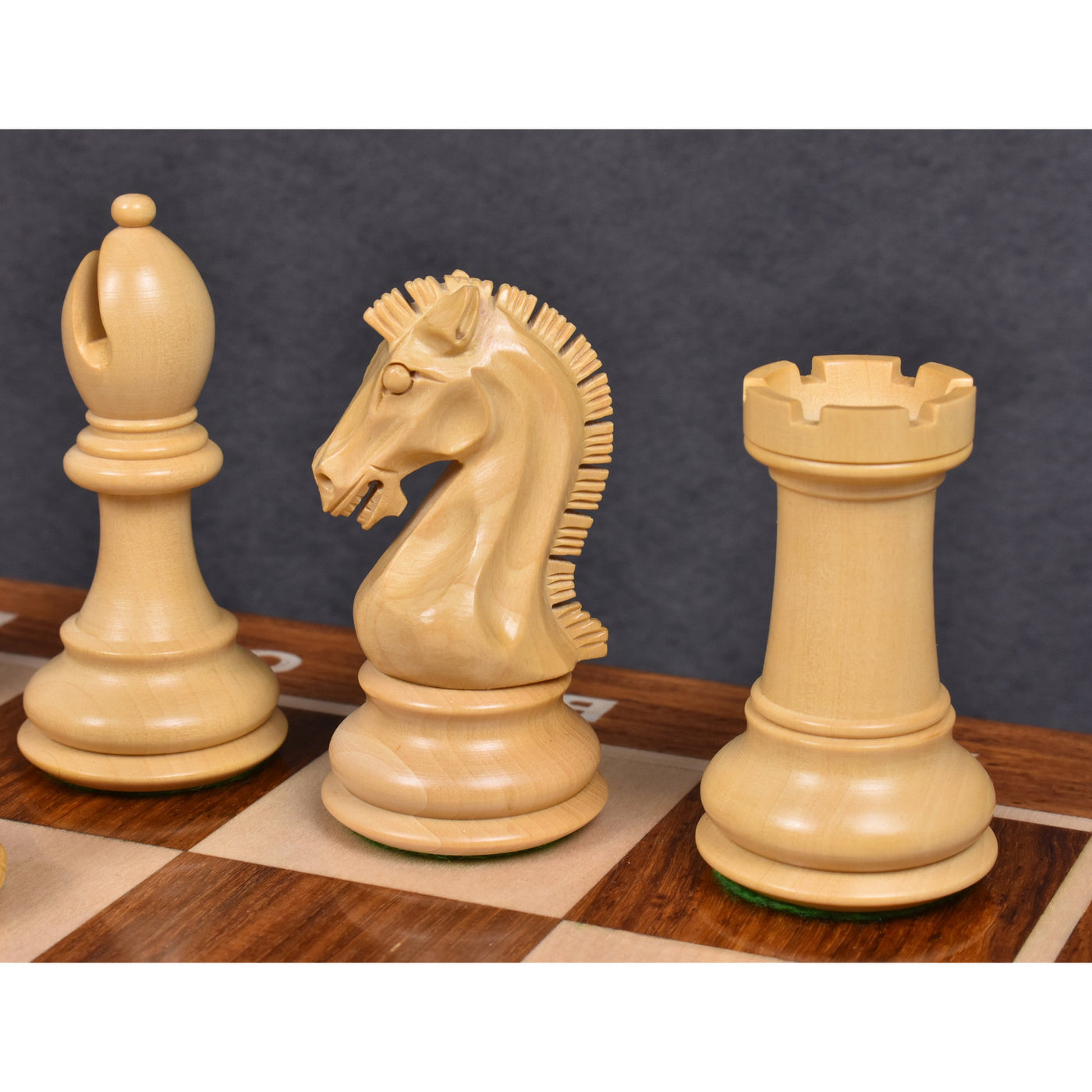 3.9" Craftsman Series Staunton Golden Rosewood Chess Pieces With 21" Drueke Style Golden Rosewood & Maple Wood Chess board and Leatherette Coffer Storage Box