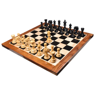 4.6" Arthur Luxury Staunton Ebony wood Chess Pieces with 23" Ebony & Maple Wood Chessboard - Sheesham borders - Matt Finish and Leatherette Coffer Storage Box