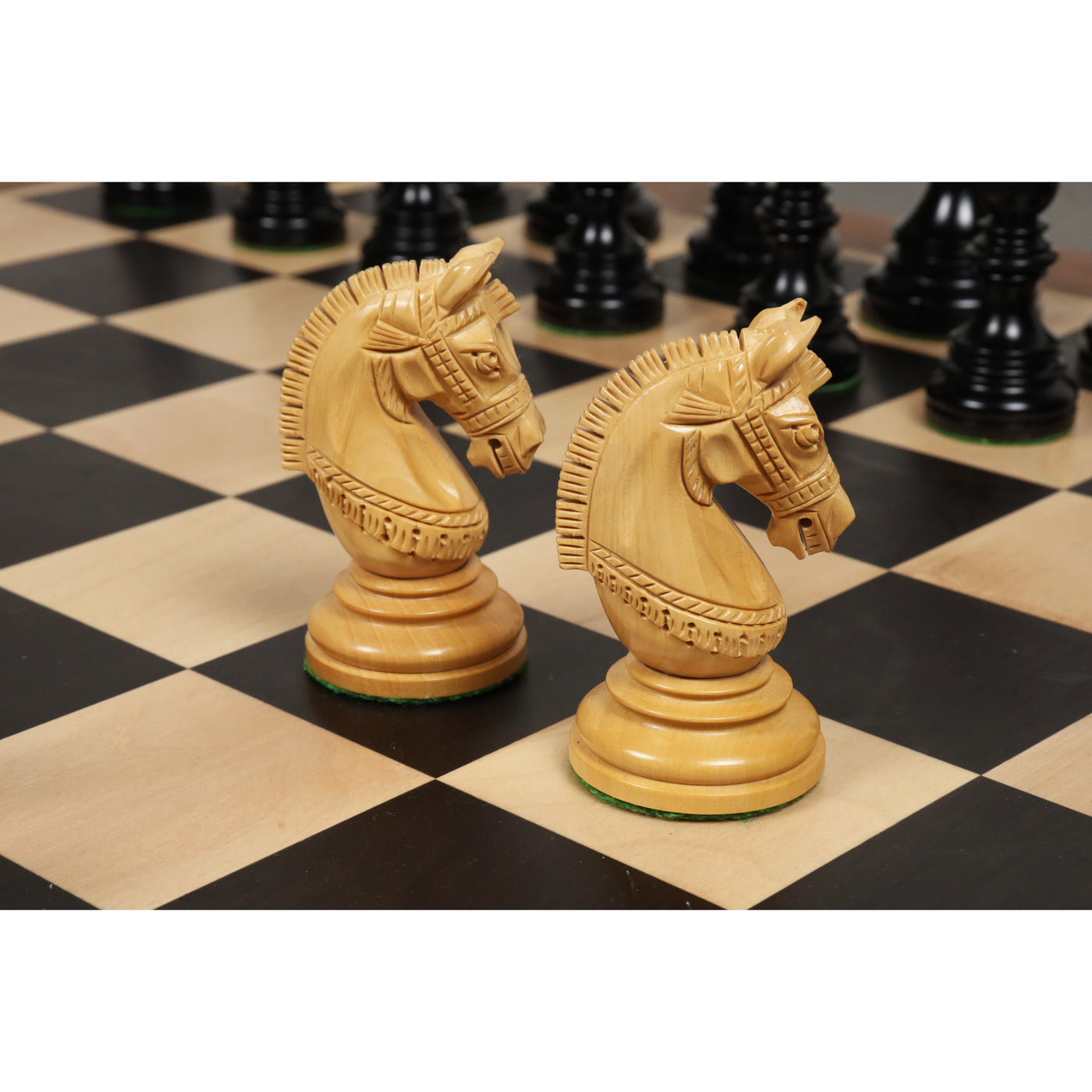 Combo of 4.1" Stallion Staunton Luxury Chess Set - Pieces in Ebony Wood with 23" Large Ebony & Maple Wood Chessboard and Storage Box