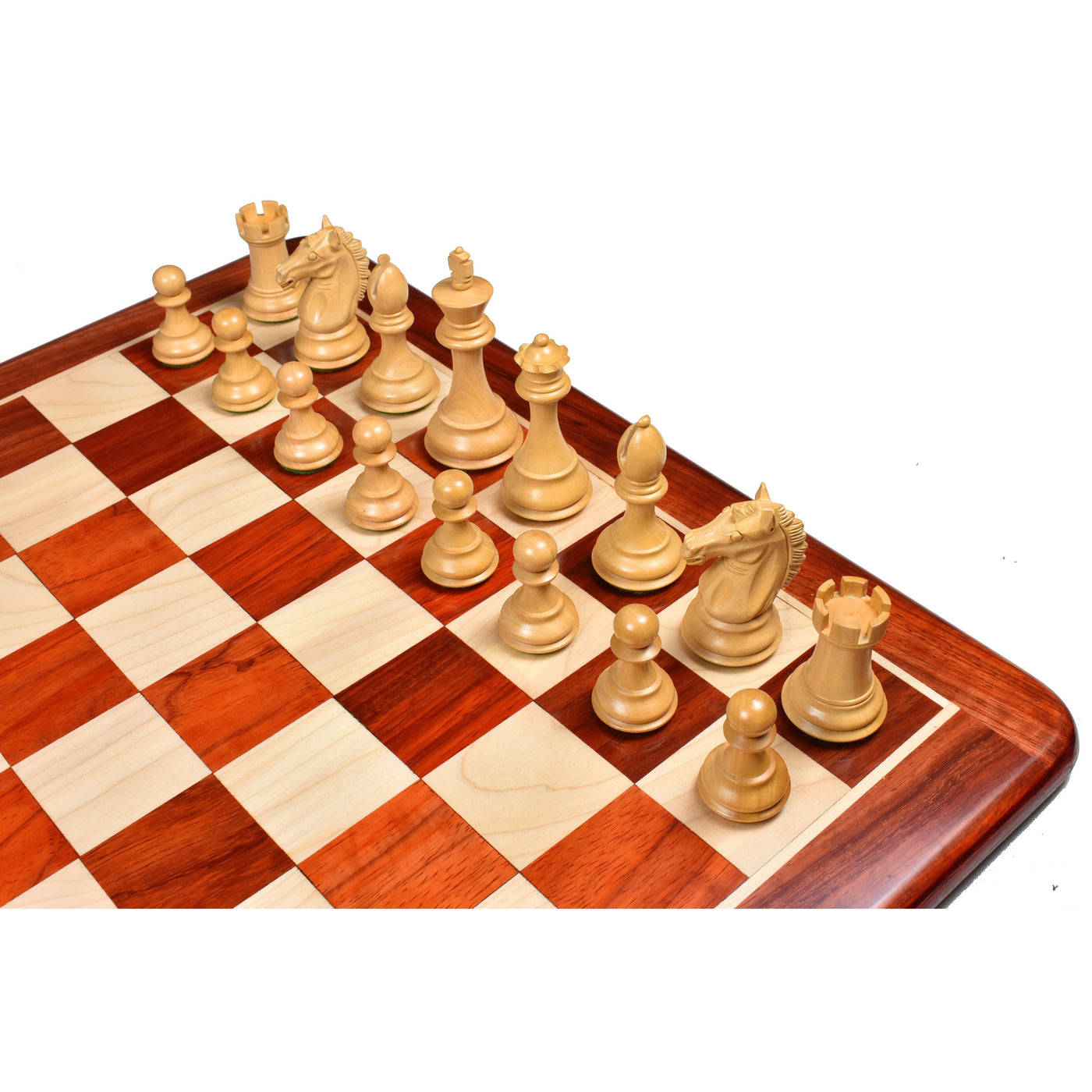 Exclusive Alban Staunton Bud Rose Wood Chess Pieces with 21" Bud Rosewood & Maple Wood Chess board and Book Style Storage Box