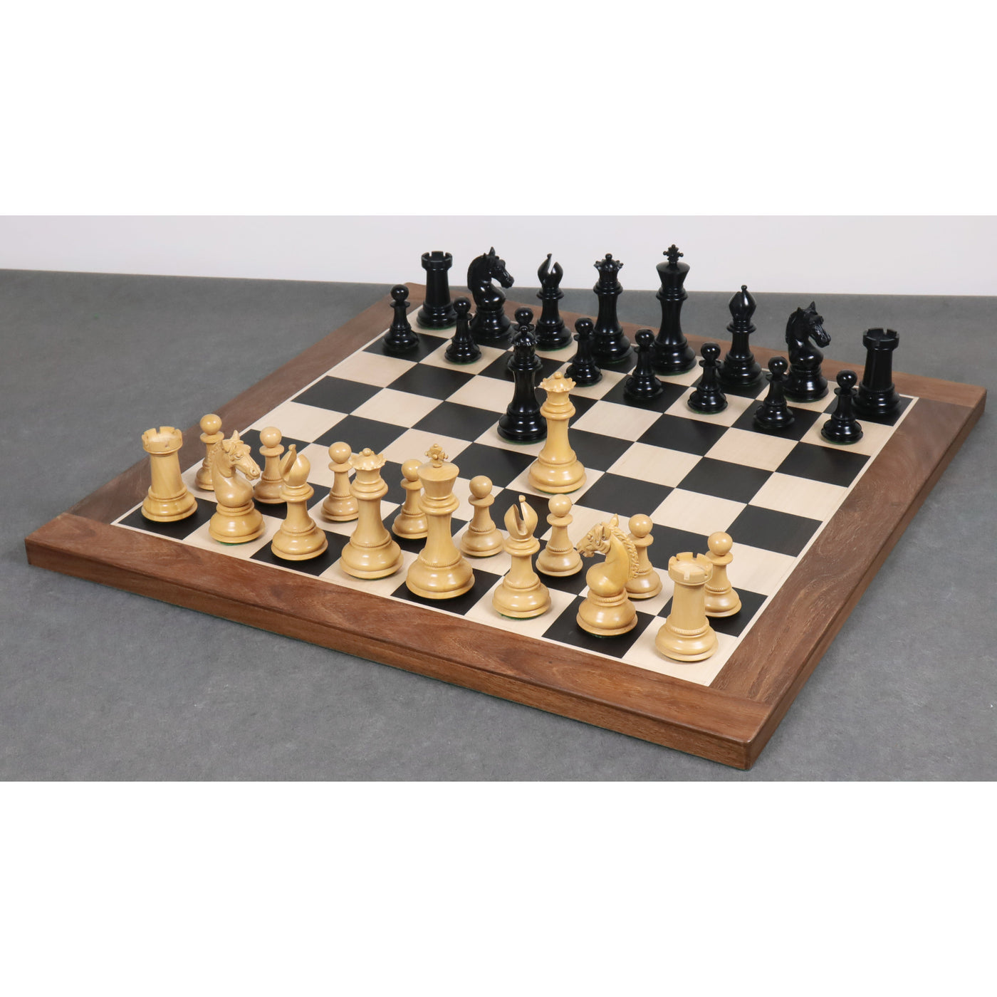 4.5" Sheffield Staunton Luxury Chess Ebony Wood Pieces with 23" Ebony & Maple Wood Chessboard - Sheesham borders and Leatherette Coffer Storage Box