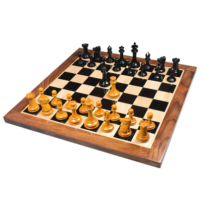 Slightly Imperfect 1849-50 Leuchars Cook Staunton Chess Set - Chess Pieces Only - Ebony Wood & Antiqued Boxwood - 4.5"