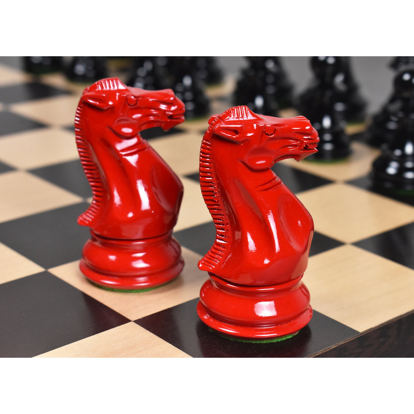 4.1" Pro Staunton Weighted Red & Black Painted Wooden Chess Pieces with Borderless 55 mm Square Chess board in Solid Ebony & Maple Wood and Leatherette Coffer Storage Box