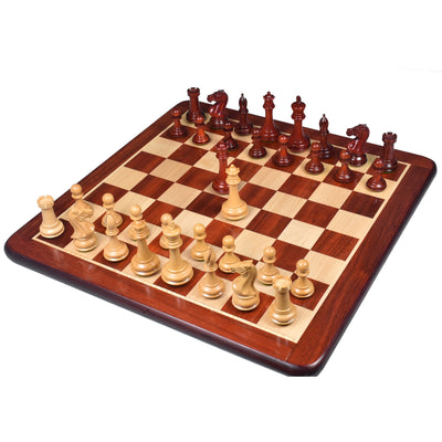 Combo of 4.1" Chamfered Base Staunton Chess Set - Pieces in Bud Rosewood with Board and Box