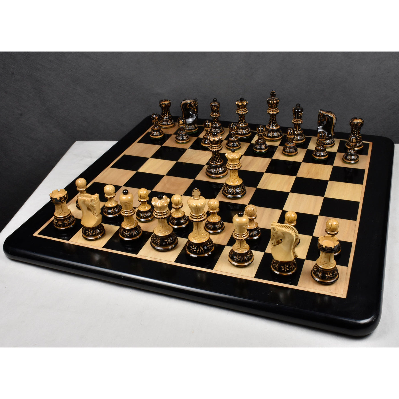 Slightly Imperfect 3.75" Artisan Carving Burnt Zagreb Chess Set - Chess Pieces Only - Weighted Boxwood