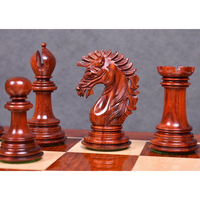 4.6" Mogul Staunton Luxury Bud Rose Wood Chess Pieces with 23" Bud Rosewood & Maple Wood Signature Wooden Chessboard and Leatherette Coffer Storage Box