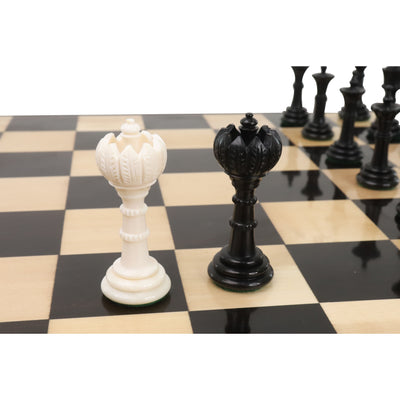 4.6″ Turkish Tower Pre-Staunton Chess Set - Chess Pieces Only - Black & White Camel Bone