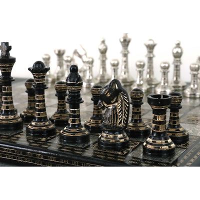 Classic Staunton Brass Metal Luxury Chess Pieces & Board Set