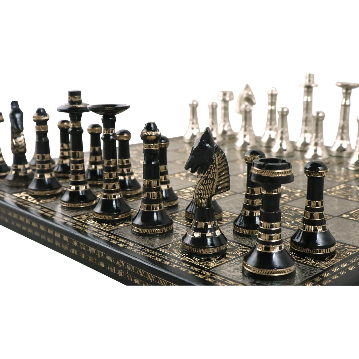 Hawaiian Crown Brass Metal Luxury Chess Pieces & Board Set