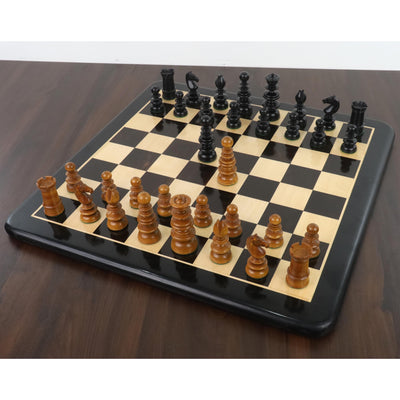 Combo of 3.3" St. John Pre-Staunton Calvert Chess set - Pieces in Ebony Wood with 19 inches Chess Board and Storage Box