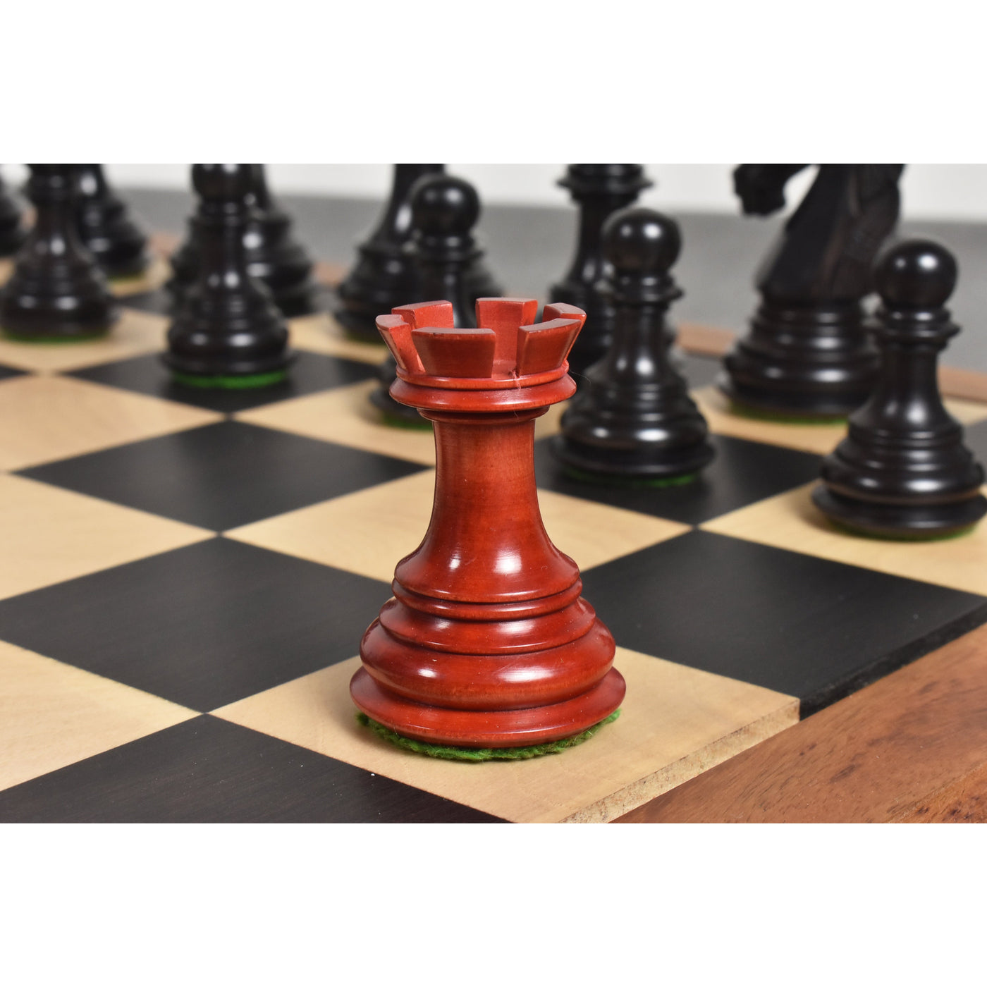 Slightly Imperfect 3.9" Old Columbian Staunton Weighted Chess Set - Chess Pieces Only- Crimson & Ebonised Boxwood