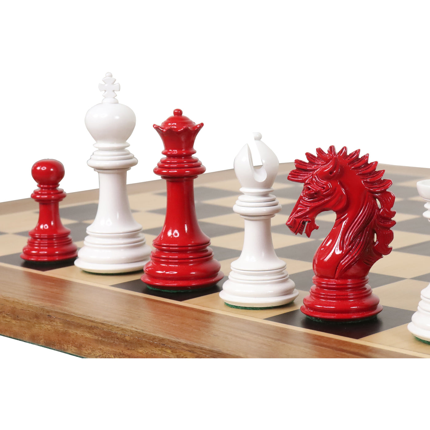 Slightly imperfect 4.6" Mogul Staunton Luxury Chess Set - Chess Pieces Only - White & Red Lacquered Boxwood