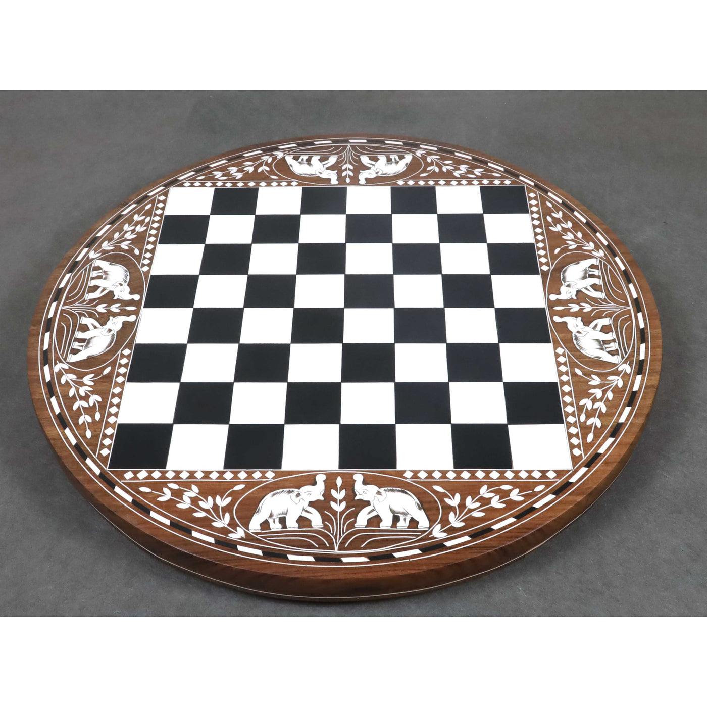 Round Wooden Chess Board Table - Chess Pieces Only