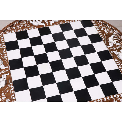 Round Wooden Chess Board Table - Chess Pieces Only