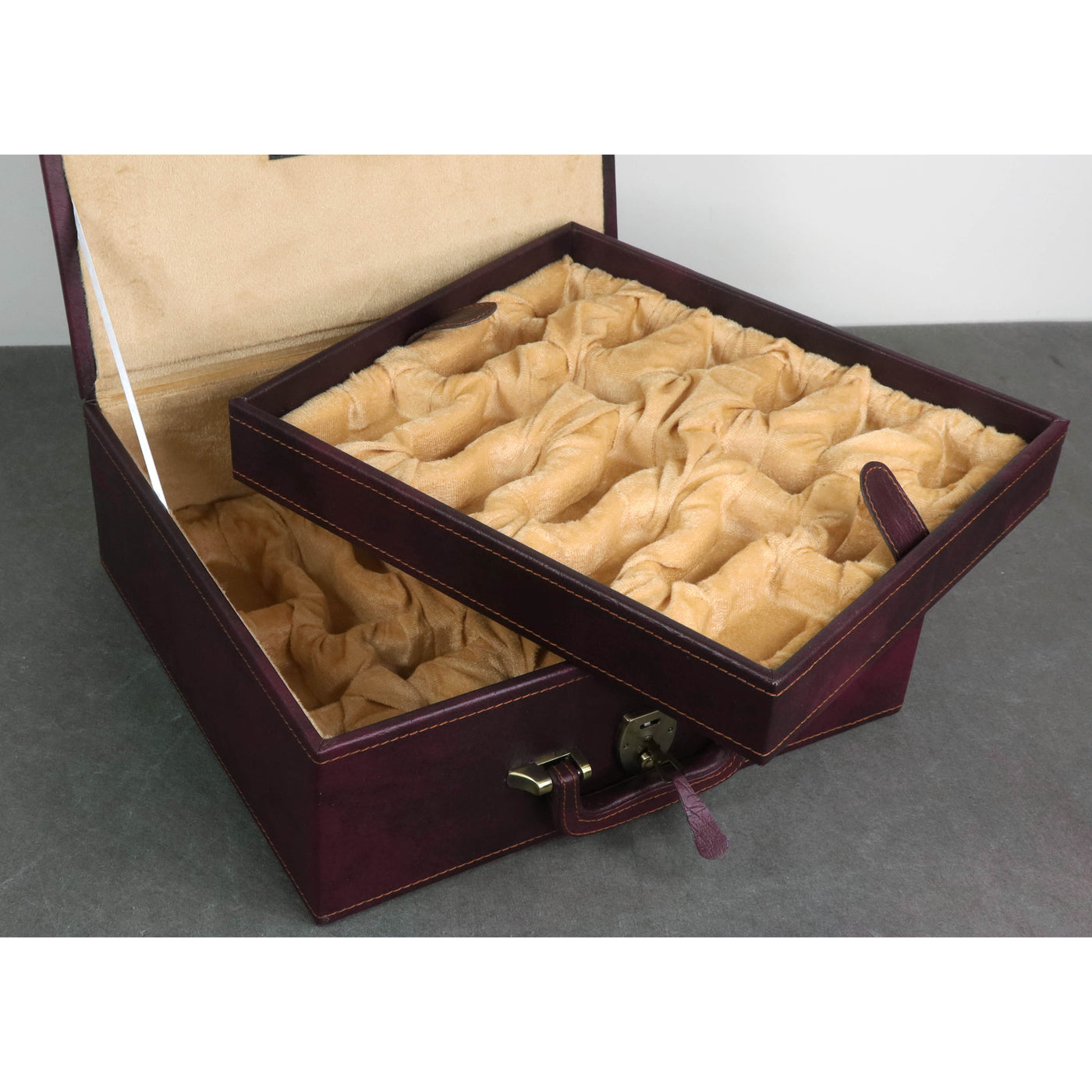 Deluxe Burgundy Leatherette Coffer Storage Box for Chess Pieces 