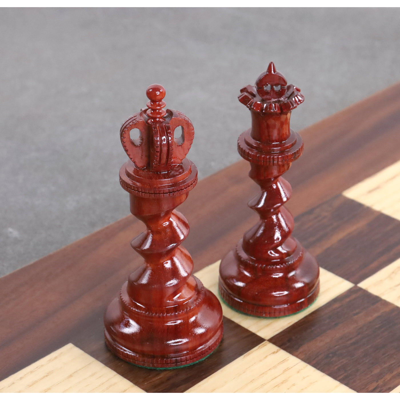 Slightly Imperfect 4.3" Grazing Knight Luxury Staunton Chess Set - Chess Pieces Only - Lacquered Bud Rosewood